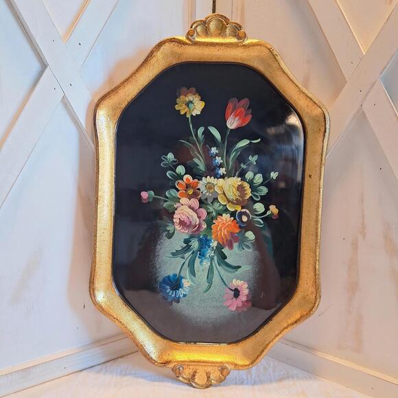 VTG Florentine Tole Hand Painted Tray Made in Italy For Bergdorf Goodman 18X11" - Picture 1 of 9